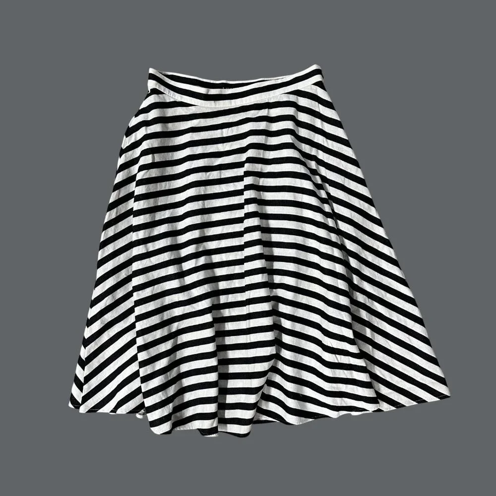 Lauren Ralph Lauren Black White Striped Swing Skirt Womens Size 10 A Line - Picture 2 of 7